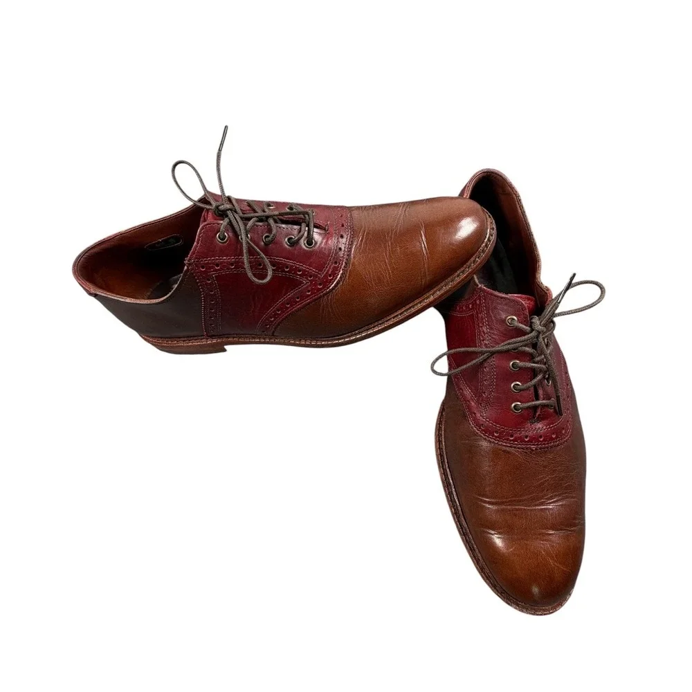Allen Edmonds Finch Men's Oxford Saddle Shoes Brown Red Leather Lace Up 12 E